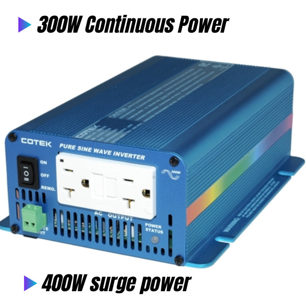 Cotek S300‑112 Pure Sine Wave Inverter 300W 12V | Tested | Cables Clips Adapter