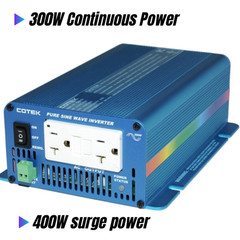 Cotek S300‑112 Pure Sine Wave Inverter 300W 12V | Tested | Cables Clips Adapter