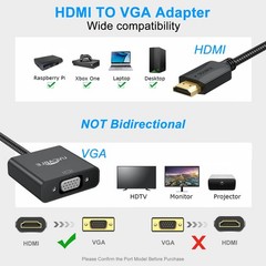 HDMI to VGA Adapter 5 Pack Black,Braided HDMI to VGA Adapter Male to Female C…