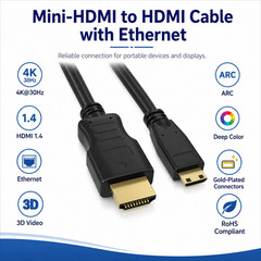 Mini-HDMI to HMDI Cable with Ethernet – 1.5ft / 3ft / 6ft / 10ft / 15ft