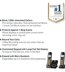 Panasonic Cordless Phone with Answering Machine, Advanced Call Black 2 Handsets