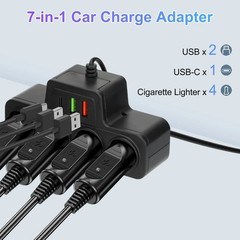 7-in-1 4Way Car Cigarette Lighter Socket Splitter Fast Charger Power Adapter 12V