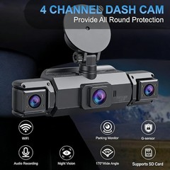 360° Dash Cam Front and Rear Inside,4 Channel Camera FHD 1080P Recorder G-Sensor