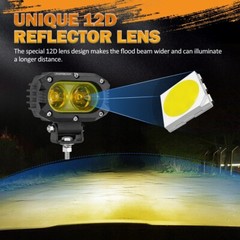 AUXBEAM 4″inch Yellow LED Work Driving Light Pods Fog Lamps & Cover Shield Combo