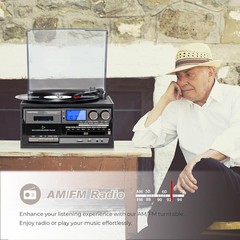 9-in-1 Vintage Bluetooth Record Player for Home Entertainment, 3-Speed Turnta…