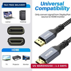 25FT 4K DisplayPort to HDMI Cable, 4K@60Hz UHD Active Converter for HDTV, Monito