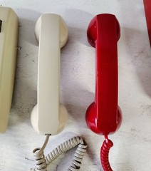 2 Cortelco 2554 Red & Ash Wall Phone Vintage Push Button Bell Ring Retro Mod USA