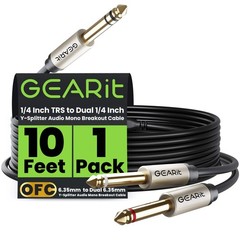 1/4 TRS Stereo Male to Dual 1/4 TS Mono Breakout Splitter Y Audio Cable, Black