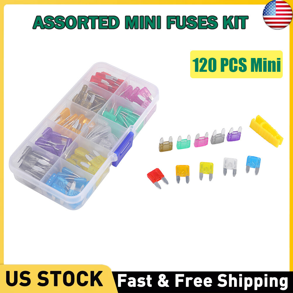 120Pcs Mini Blade Fuse Assortment Kit Fuses Assorted Set Auto Car Motorcycle SUV