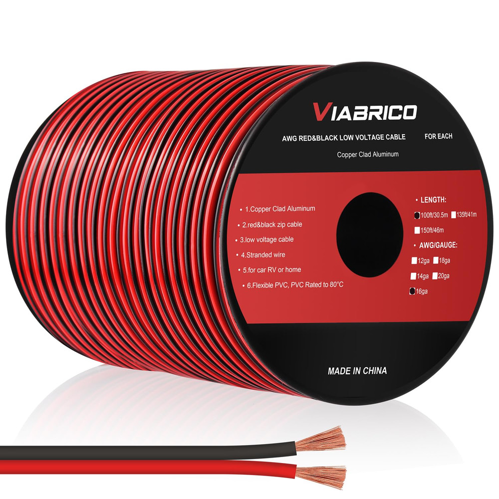 16 AWG 100FT 2 Conductor Red Black Automotive Electrical Wire LED Car Speaker