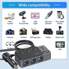 1to8 Multi Socket Car Cigarette Lighter Splitter USB Charger Adapter PD QC 120W