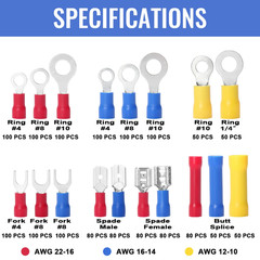 Qibaok 1500Pcs Wire Connectors – Insulated Electrical Wire Terminals (Copper) –
