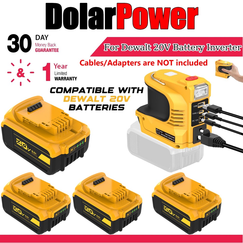 DCB205 5.0Ah Battery For DeWalt 20V 220W Portable Power Inverter 110V AC LED New