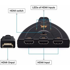 3 In-1 Out Device 4K HDMI 2.0 2FT Cable Auto Switch Switcher Splitter Adapter