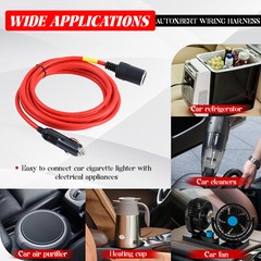 12ft 12V Cigarette Lighter Extension Cord Cable DC Power Heavy Duty Socket Plug