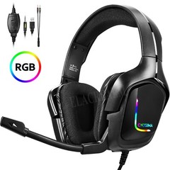 Black Wired Gaming Headsets Headphones Mic for PS5 PS4 Xbox One Switch PC RPI 3