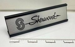 Sherwood Stereo Component Desk Sign – Custom Silver Aluminum, Double Sided