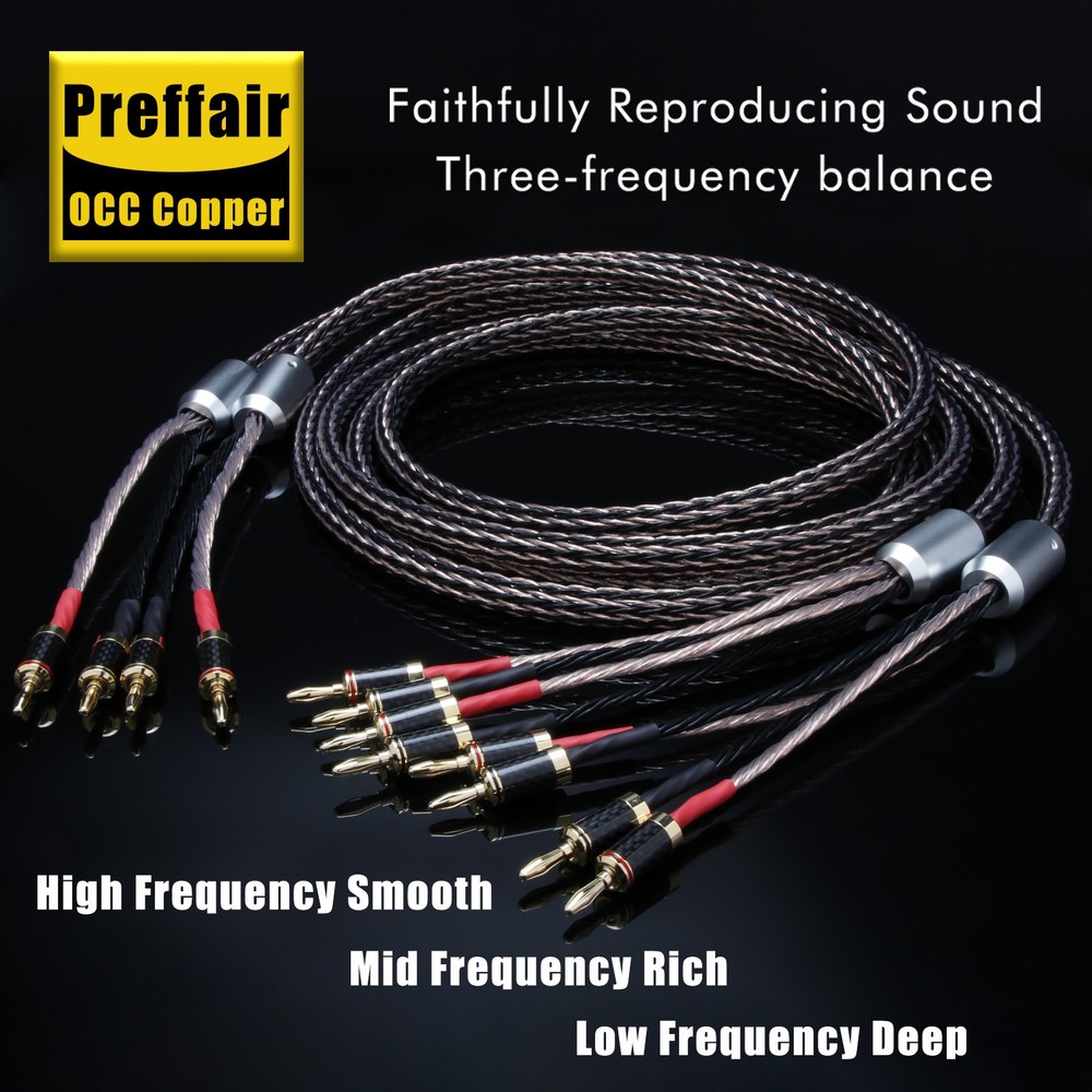 Pair Audio Braided Speaker Cables OCC Black/Copper Banana to Banana Plug New