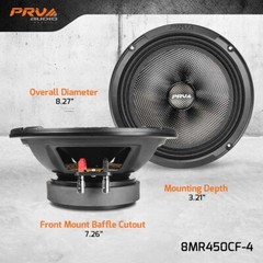 2x PRV 8″ Midrange Water Resistant Speakers 8MR450CF-4 Carbon Fiber 900W 4 Ohm