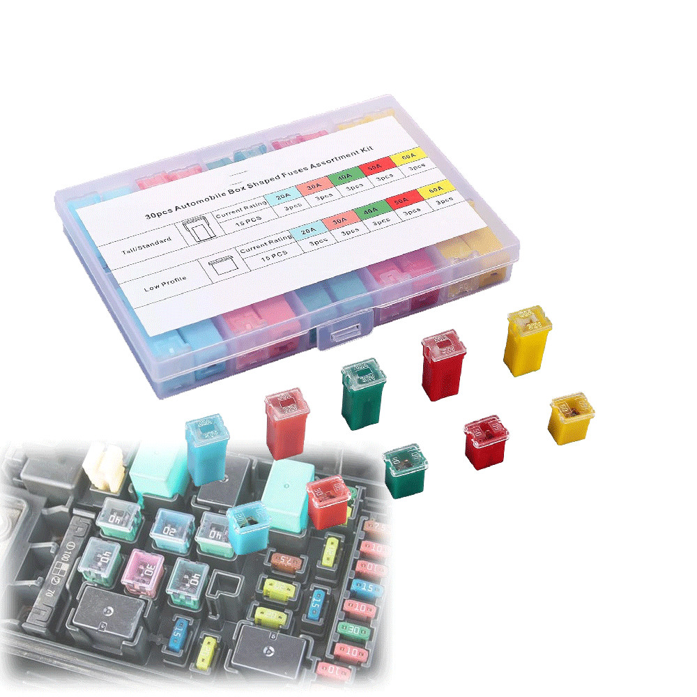 30Pcs Car Fuses Assortment Kit Tall/Standard and Low Profile Automotive Fuses