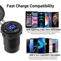 12V-24V PD+QC3.0 Dual USB Car Fast Charger Power Socket Outlet LED Voltmeter LOT