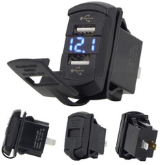 12V-24V PD + QC3.0 Dual USB Car Fast Charger Power Socket Outlet LED Voltmeter