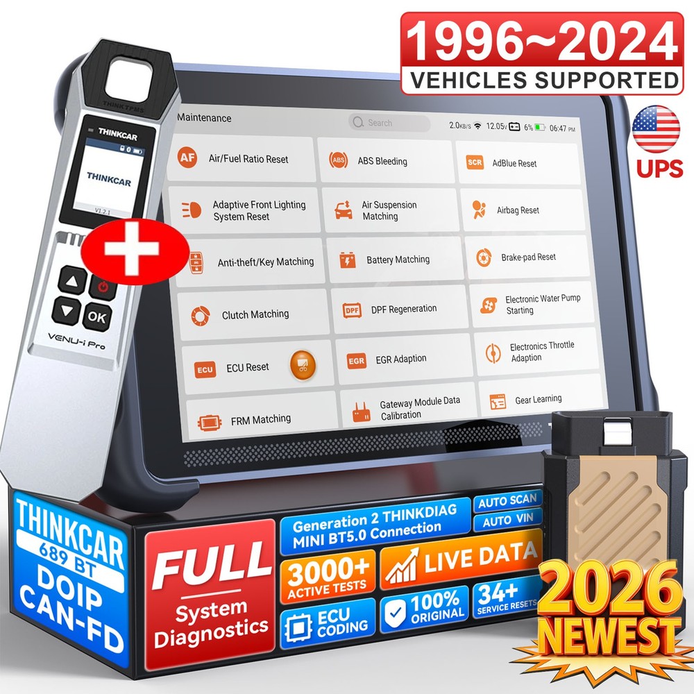 ThinkScan 689BT TPMS Tool LifeFree Update Bidirectional OBD2 Scanner E.CU Coding