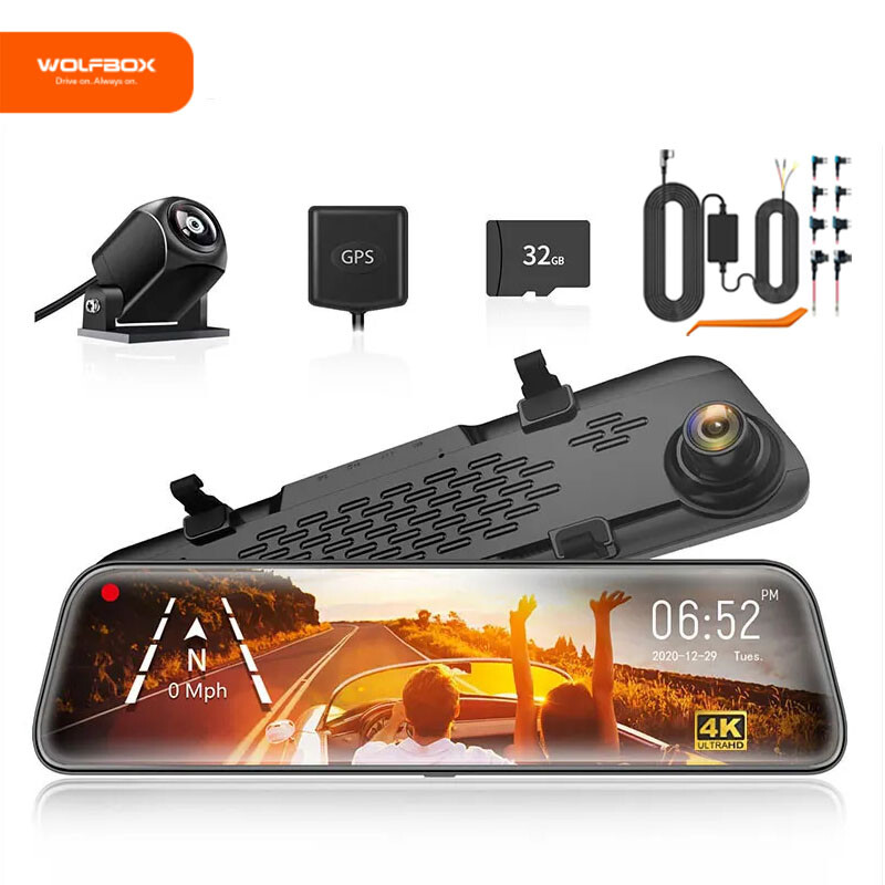 WOLFBOX 12″ G840S Mirror 4K Dash Cam Backup Camera 2160P Full HD Free SD & GPS