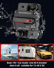 60 Amp Durable Circuit Breaker Auto/Marine/Solar DC 12-48V Manual Reset 1PC US