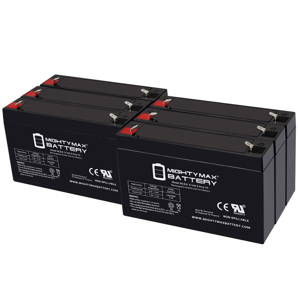Mighty Max 6V, 9Ah, AGM, F2 Terminal, Replaces BB HR9-6, HR96 UPS – 6 Pack