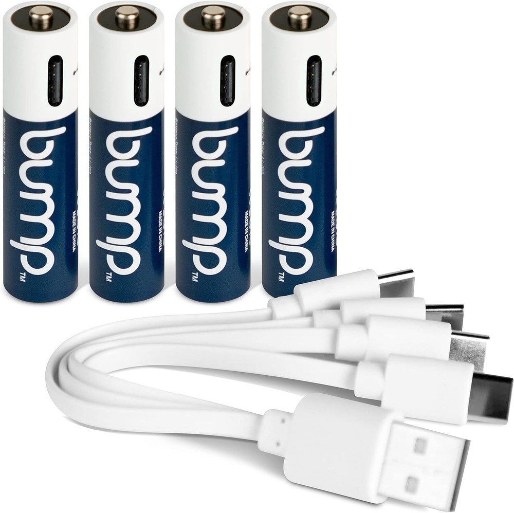 4pack USB AAA Lithium ion Rechargeable Batteries 1.5V 750mWh Type C Cable Bump