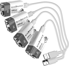 4-Count 9 Volt Battery 9V Block Rechargeable Batteries 1300mAh smoke detectors