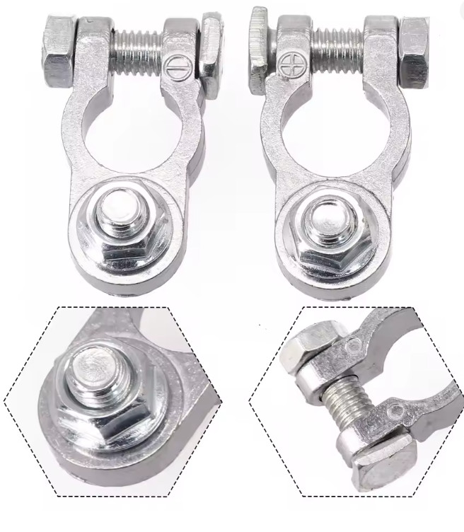 1 Pair Car Battery Terminal Clamp Zinc Alloy Positive Negative Connectors – NEW