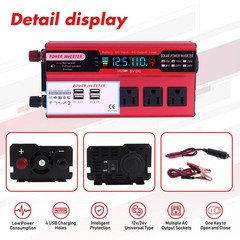 Car Power Inverter 5000W DC 12V To AC 110V Pure Sine Wave Solar Converter 4 USB
