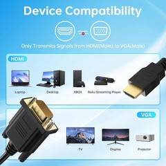 HDMI to VGA Cable Adapter, Gold-Plated, 6 Feet Male to MaleCord for Computer,…