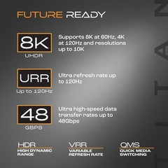 2-PACK Titan 8K LED HDMI Cable 3 ft Amber LED High Speed 48Gbps 8K 60Hz, 4K 120H