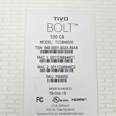 TiVo BOLT TCD849500 500GB HDD 4K DVR White R84950 (Needs Subscription)