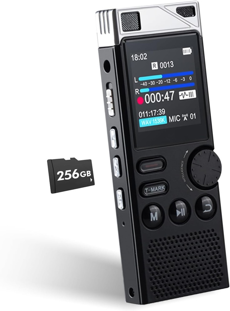 WUCOTC Digital Voice Recorder 264GB Voice Activated MP3 Playback Black