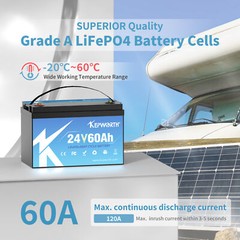 24V 60Ah LiFePO4 KEPWORTH Lithium BMS Battery for RV Boat Trolling Motor Marine