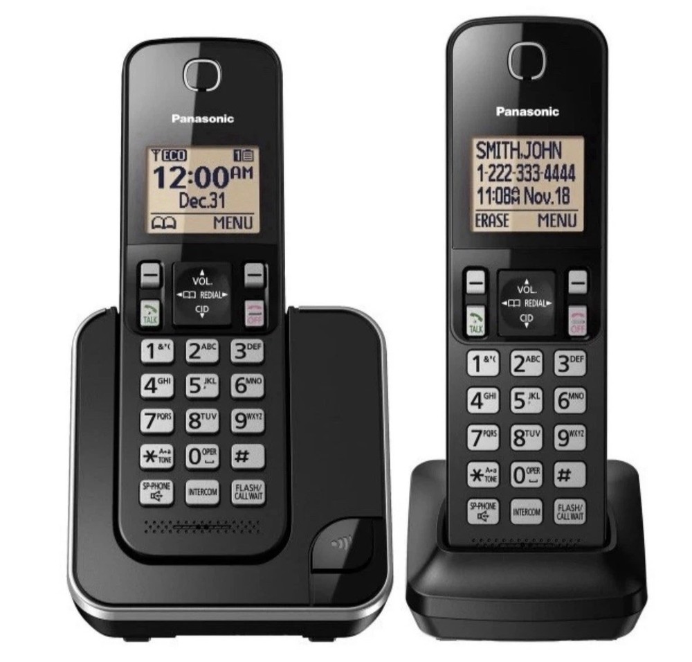 Panasonic KX-TGC352B Cordless Phone 2 Handset DECT 6.0 Call Block Black Call ID