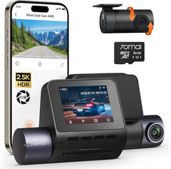 70Mai Dash Cam Front and Rear 2.5K+1080P HDR 64GB Card Included (A410)