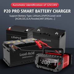 20-Amp Smart Car Battery Charger,12V/20A 24V/10A.Lithium,Lifepo4,Lead-Acid AGM