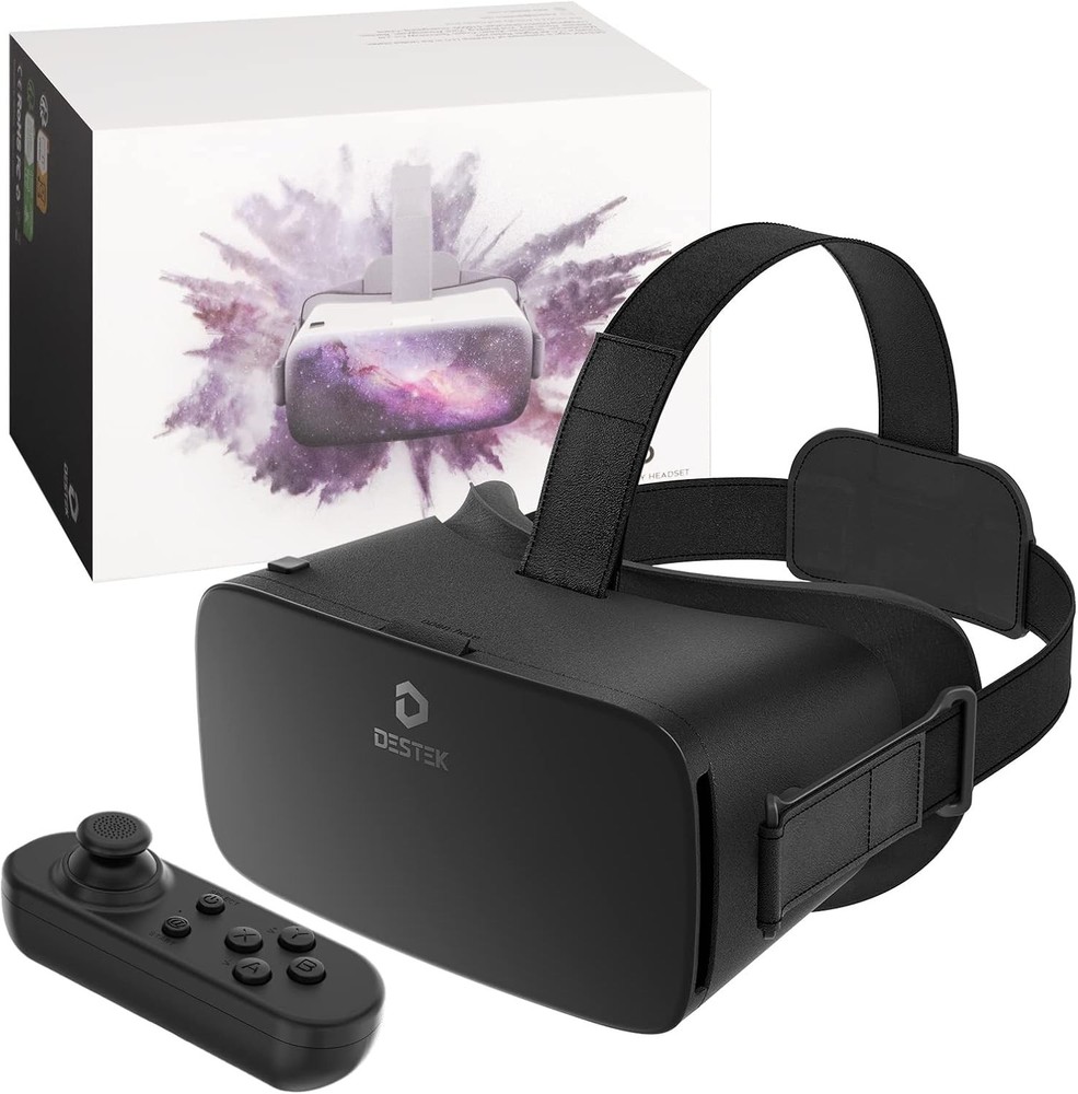 DESTEK V5 VR Headset for Phone with Controller, Anti-Blue light 110° FOV – Black