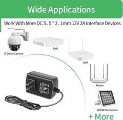 Security Camera AC/DC Power Adapter, 3ft, 12V 1A 100V-240V 2.1×5.5mm Power plug