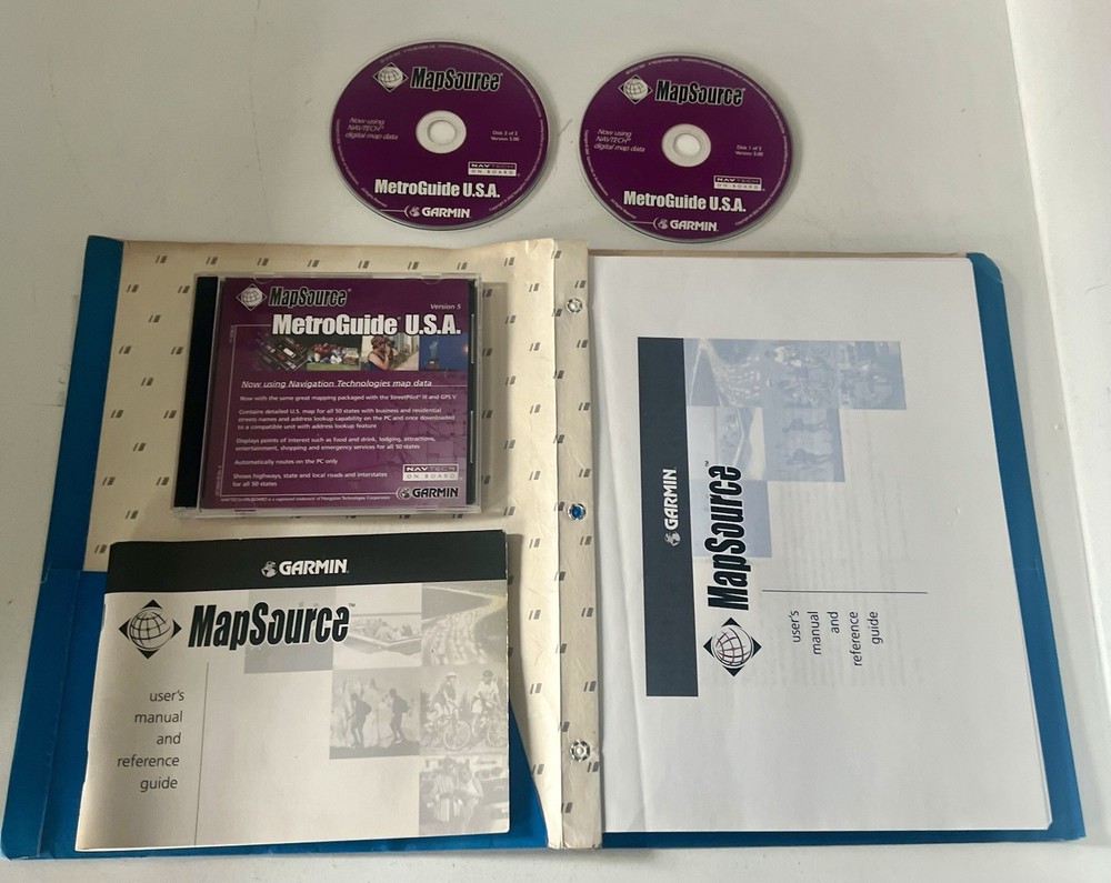 Garmin MetroGuide U.S.A.-Map CD-ROM (Windows) version 5.0 with user Manuals.