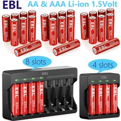 EBL AA AAA Rechargeable Batteries Li-ion 1.5Volt Lithium/ Multi-Slot Charger Lot