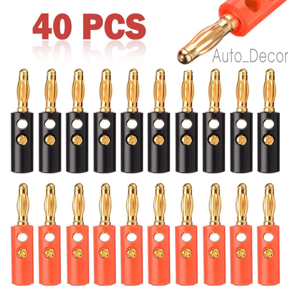 40Pcs Gold Plated 4mm Banana Plugs Audio Jack Speaker Wire Cable Screw Connector