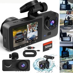 Dash Cam 3 Channel Front Rear Inside Camera with 32GB Memory Card WiFi G-Sensor