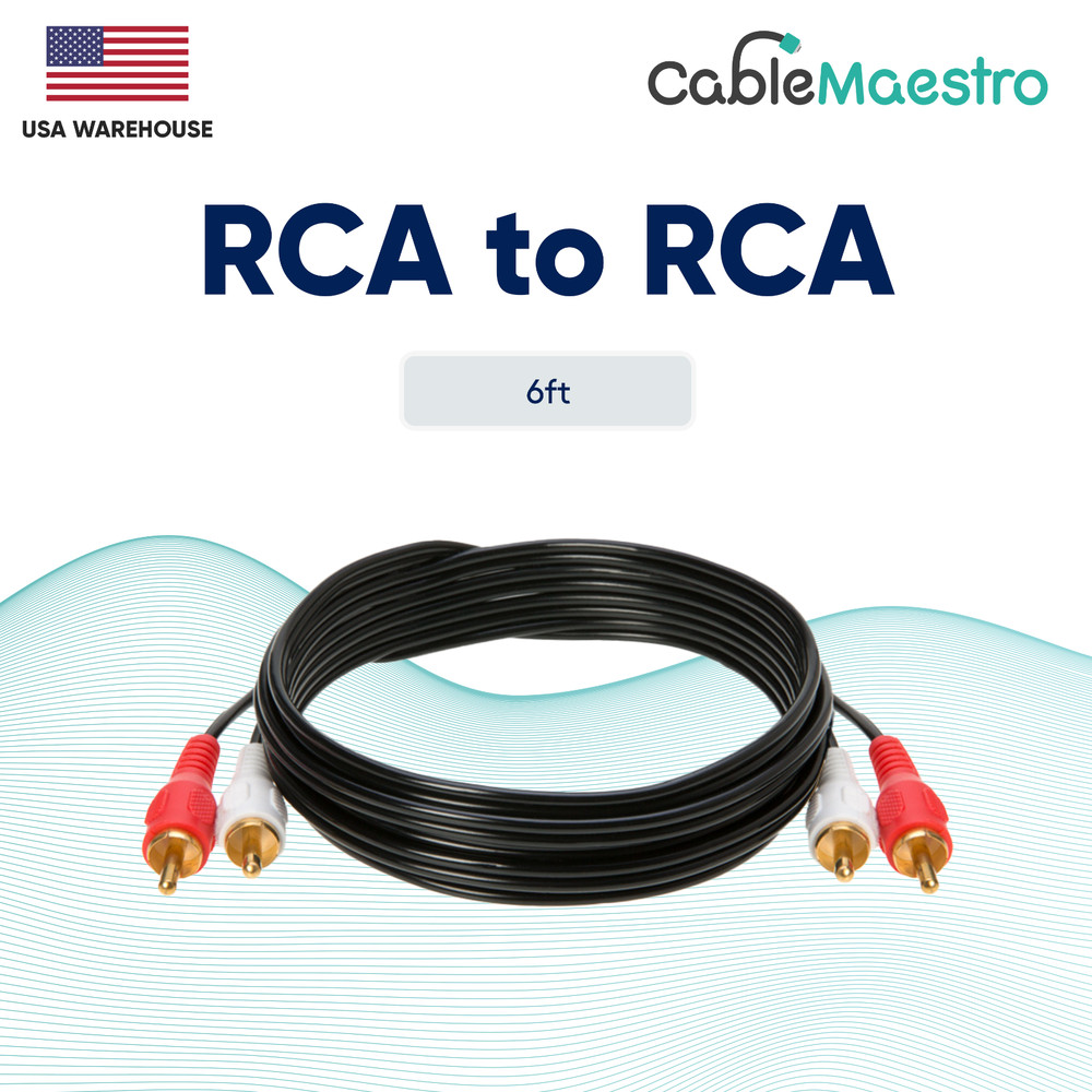 2 RCA to 2 RCA Cable Male Stereo Audio HDTV VCR DVD Cord 3ft 6ft 10ft 12ft 25ft