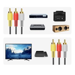RCA Cables, 3RCA Cable Audio Video 24K Gold Plated Connecting Audio Video Com…